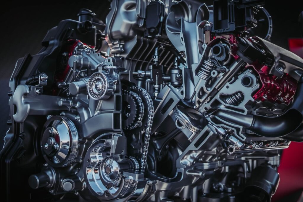 Dense mechanical detail inside an engine bay